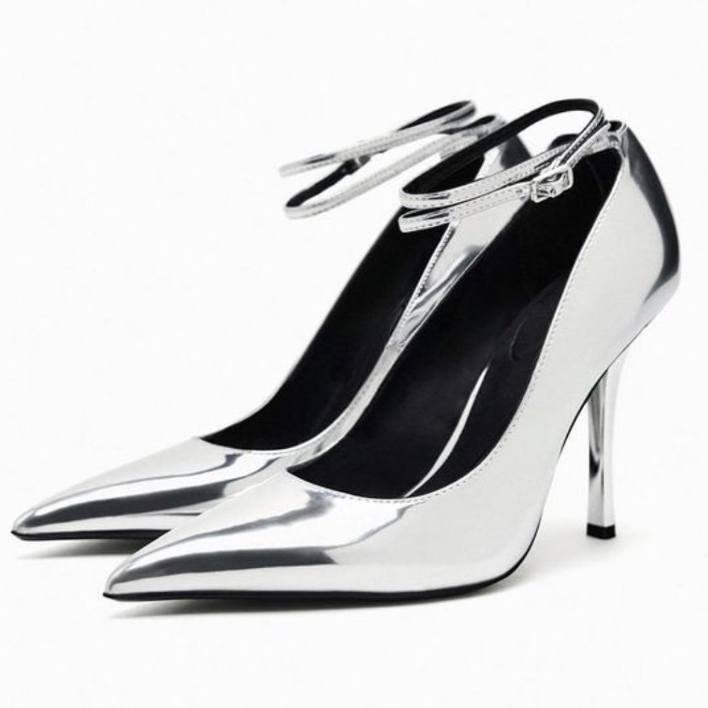 Zara Metallic High Heels Silver NWT - Picture 5 of 14